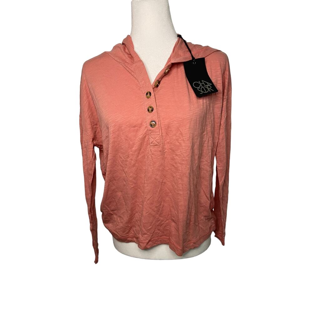 NWT Women's Chaser pink long sleeve 1/2 button lightweight hoodie - Small